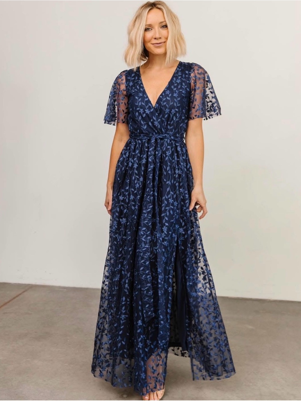 Baltic Born Elegant Navy Floral Lace Maxi Dress